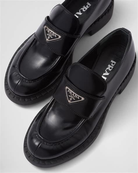 brushed leather prada loafers